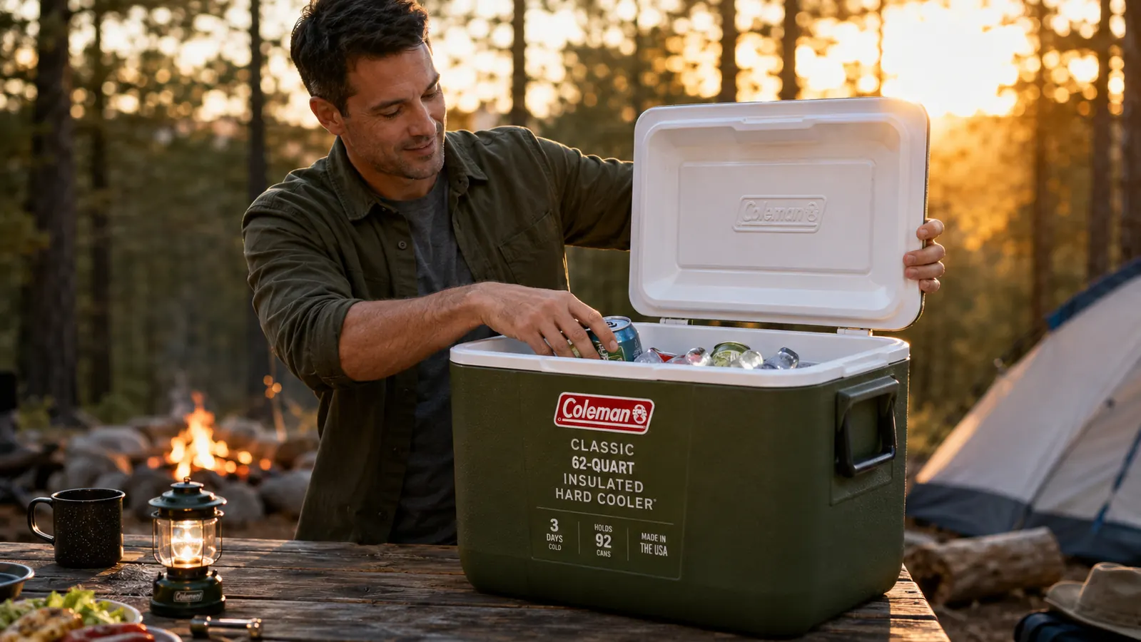 Hand pressing down on the lid of a hard cooler to show the tight seal