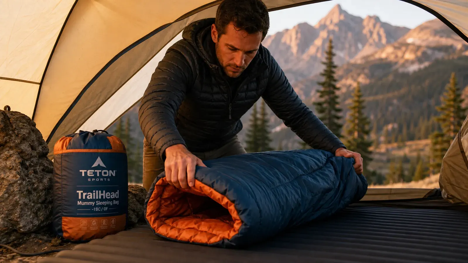 Close-up of the TETON Sports TrailHead bag zipper and hood cinch cord being adjusted by gloved hands
